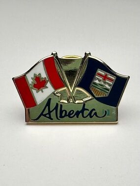 Canada & Alberta Flags Lapel Pin Crossed Flags Provincial Souvenir Enamel Pin